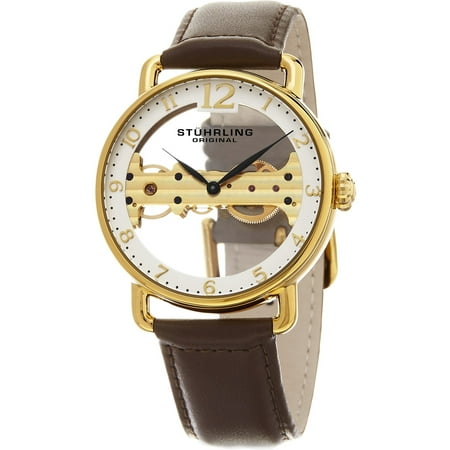 - Stuhrling Original Men's Mechanical Skeleton Leather Strap Watch