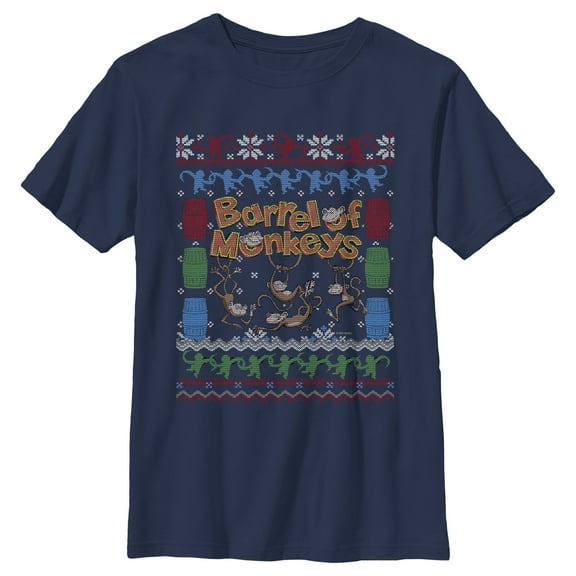 Boy's Barrel of Monkeys Ugly Christmas Sweater Print  Graphic T-Shirt