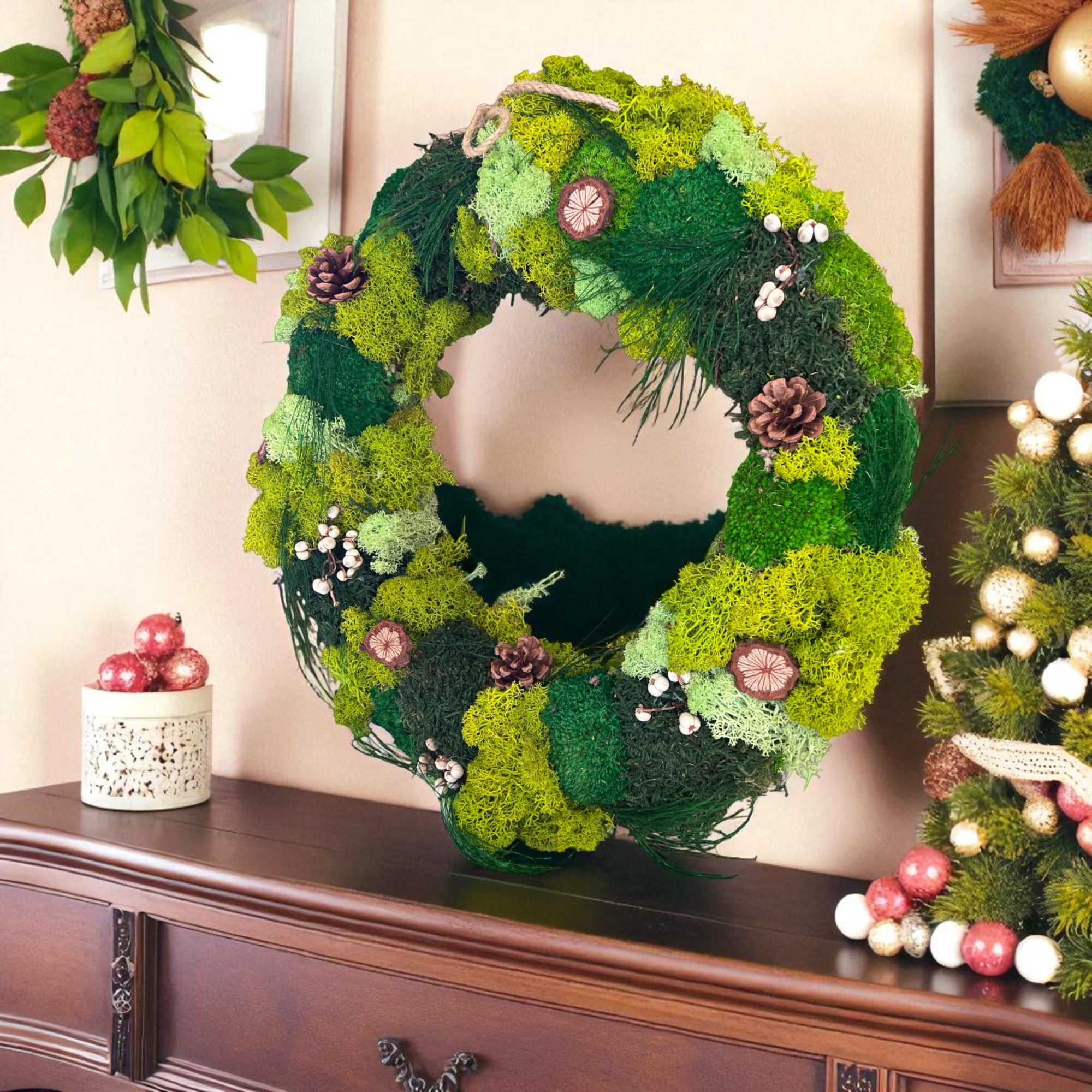 Serenzy 16" Premium 3D Moss Art Wreath | Zero-Maintenance Indoor Decor | Layered Greenery for Wall