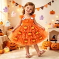 thumbnail image 2 of OOOUM Girls Tutu Dress Kids Strap Tiered Halloween Party Dress Toddler Pumpkin Decor Flutter Sleeve Outfits 12-18 Months, 2 of 9