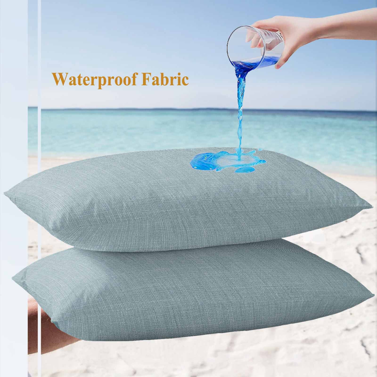 Outdoor Waterproof Throw Pillow Covers Set of 2 Blue Linen Decorative Pillowcases Lumbar Outdoor Pillows Cushion Case 20x12 Inch Farmhouse Pure Color Patio Pillows for Couch Sofa Bed Garden