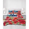thumbnail image 2 of Quilts Queen Size Bedding Set, American Flag Reversible Summer Quilt 3 Pieces, Independence Day USA Floral Leaves Red Blue Lightweight Bedspreads Coverlets with 2 Pillow Shams for All Seasons, 2 of 5
