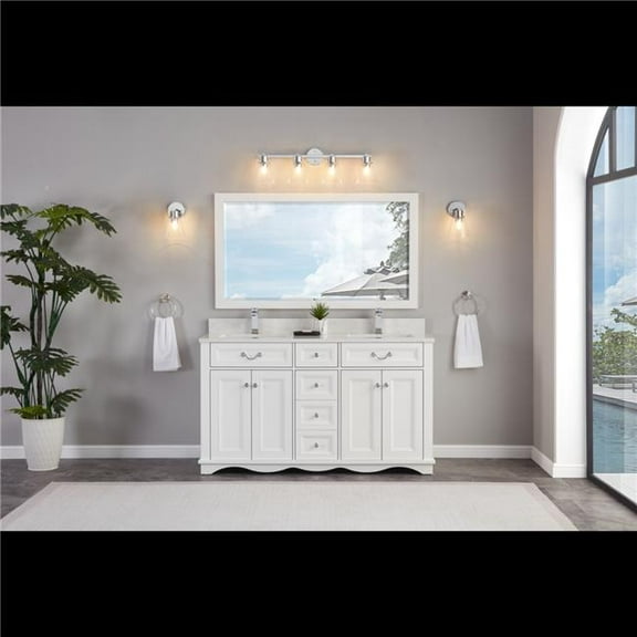 Legion Furniture WS2514-60-W 60 in. White Finish Solid Wood Sink Vanity, 1 in. Artificial Stone Top
