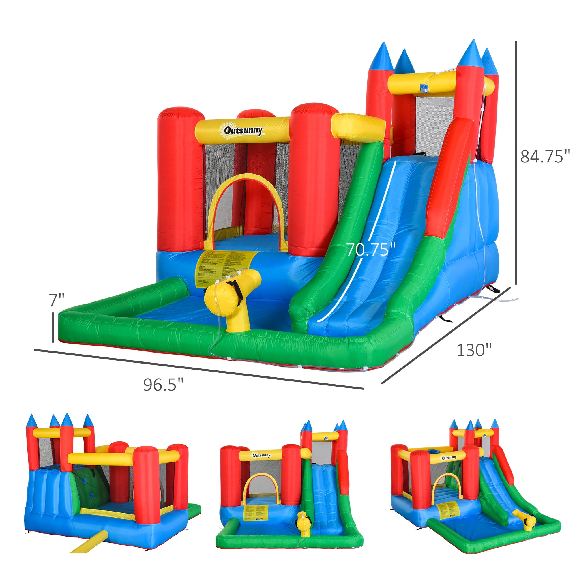 6-in-1 Kids Bounce House Inflatable Water Slide with Pool, Water Cannon, Climbing Wall & Basketball Hoop, Inflator Included, Backyard Outdoor Water Park