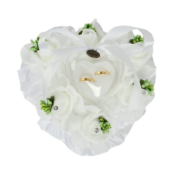 Heart-Shaped Bridal Ring Pillow with Ribbon & Pearls – Romantic Wedding Ceremony Ring Holder Cushion for Bride & Groom, Green