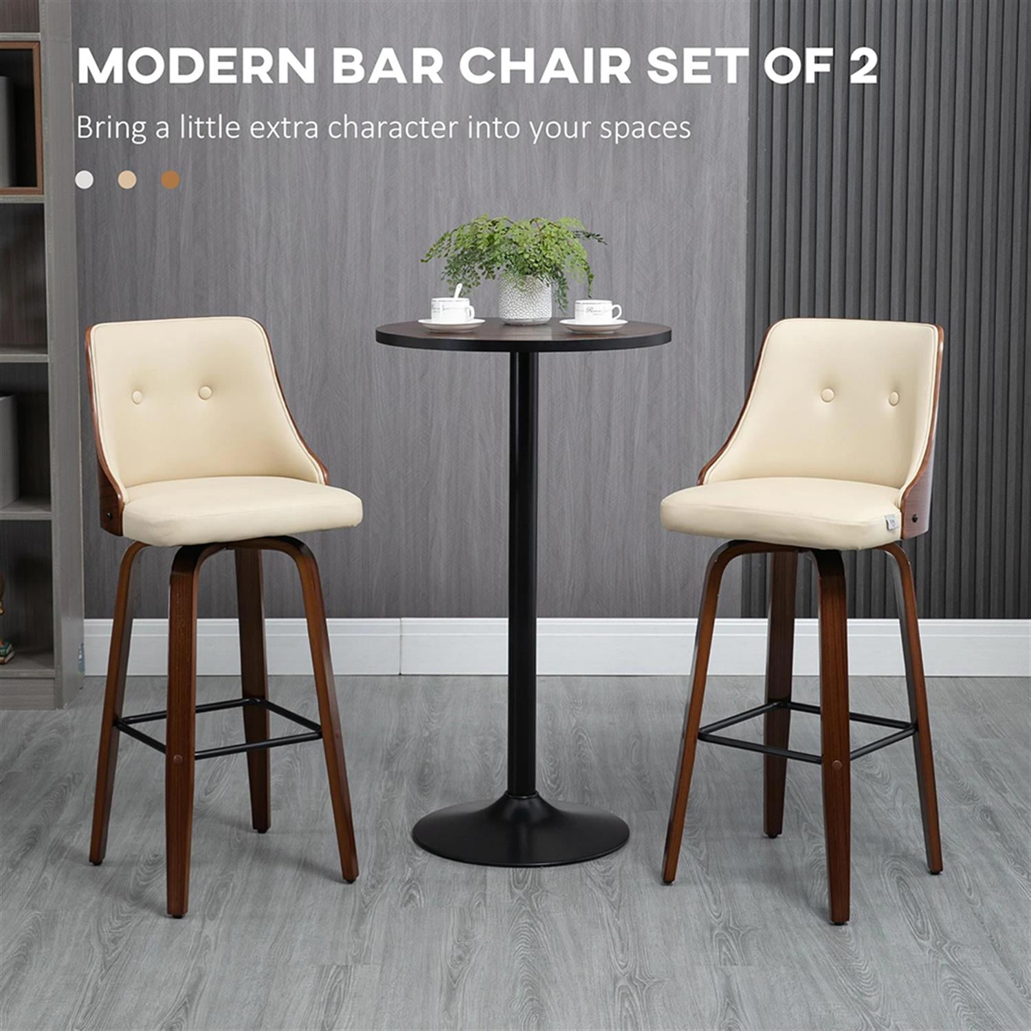 Demi Bonn Modern PU Leather Swivel Bar Stool Set of 4, Cushioned Bar Height Stool with Tufted Back and Solid Wood Legs for Kitchen, Dinning Room, Beige