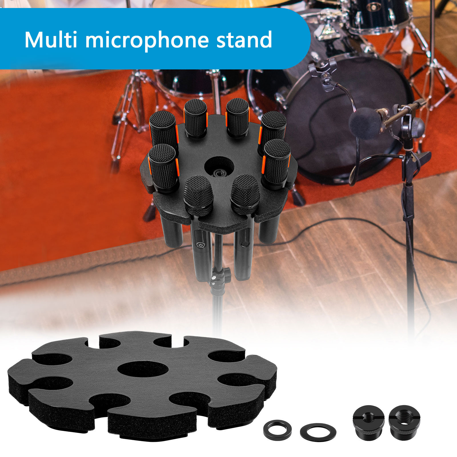 Lightweight Portable Microphone Stand Round Tray Attachment Holds up to 8 Microphones on Stage Organizers