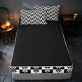 thumbnail image 4 of Homewish Ghost Face Checkered Zipper Twin Comforter Sets with Fitted Sheet and 2 Pillowcases, Halloween Spooky Grid Zipper Bedding Set, Black White, Black Reversible, 4 of 7