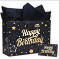 thumbnail image 5 of 14'' Large Gift Bag Gold Foil Happy Birthday Party Bag with Tissue Paper, Card, Envelope, Gift Tag, 5 of 6