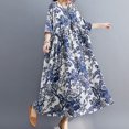 thumbnail image 2 of Vestido de mujer Irfora Vestido de lino de algodón para mujer Bolsillos con estampado floral Media pantorrilla O-cuello suelto Manga corta Tallas grandes Casual Irfora Vestido de mujer, 2 of 5
