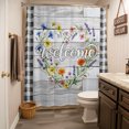 thumbnail image 3 of Heart Floral Wreath Shower Curtain - Water Repellent Fabric Shower Curtains Washable, Country Vintage Flowers Wooden Plaid Decorative Polyester Cloth Bathroom Curtains Modern Bath Decor 36"x72", 3 of 8