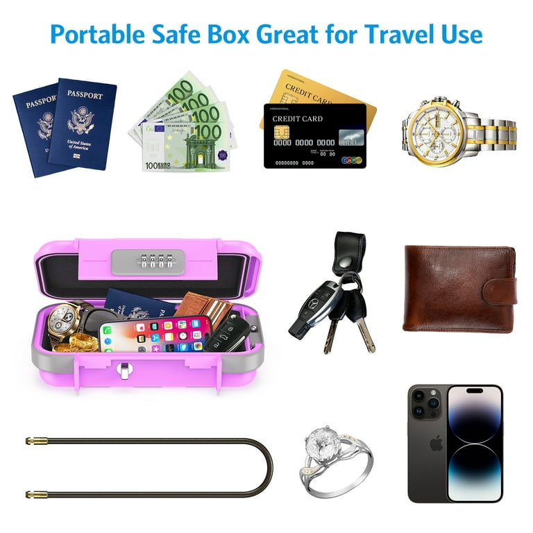 Portable Safe Box, AMIR Combination Safe Box for Money Security Case  Waterproof Anti-Theft Mini Safe Box for Travel Jewelry Business Trip Home  Office Pink 