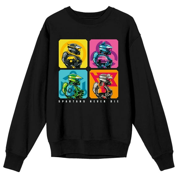 Halo Infinite Soldiers In Colorful Squares Crew Neck Long Sleeve Black Adult Sweatshirt-Small