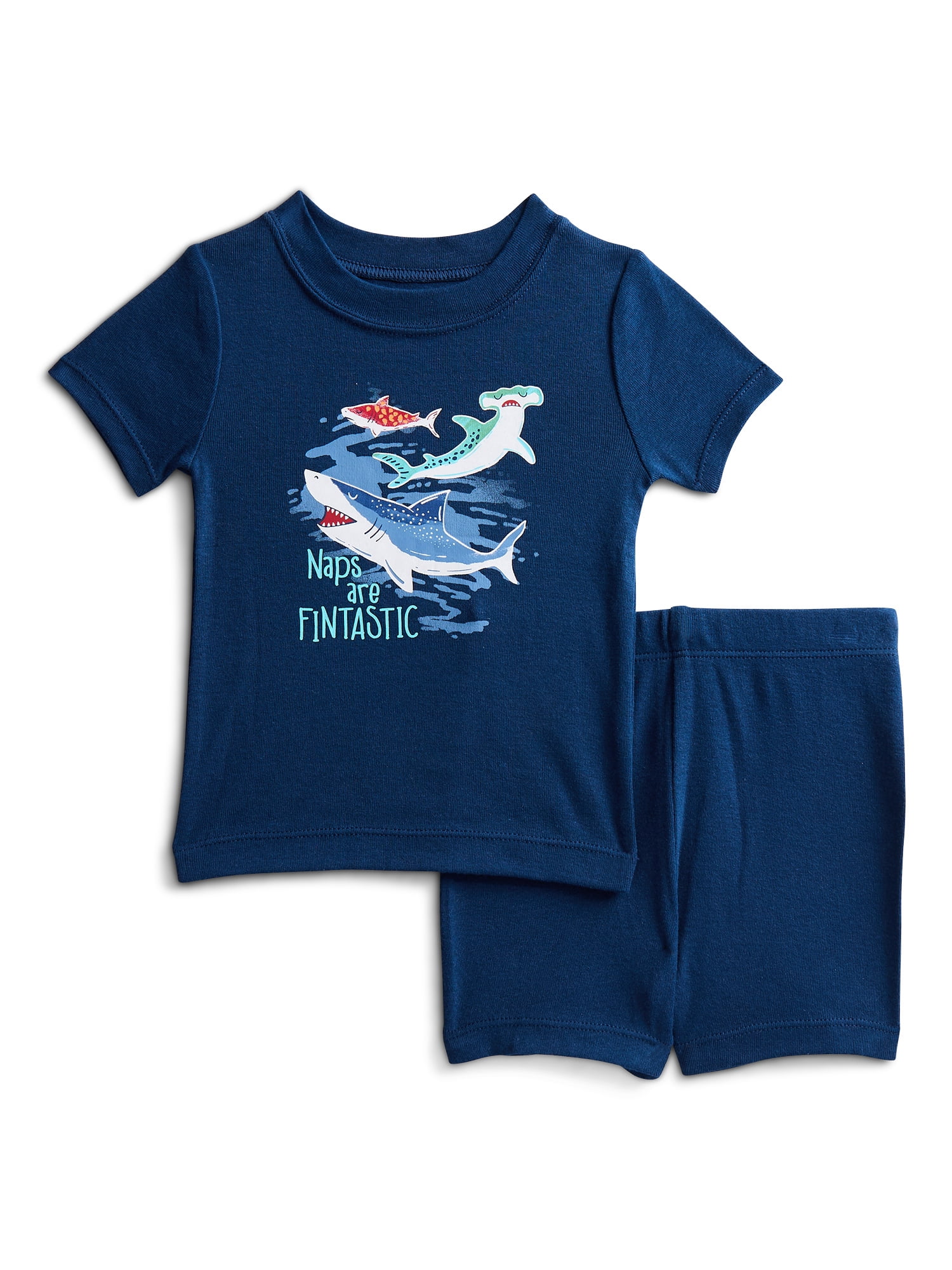 Wonder Nation Toddler Boys Short Sleeve Tee and Shorts Cotton Tight Fit Pajama Set, 4-Piece, Sizes 12M-5T