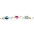thumbnail image 2 of Gem Stone King 925 Silver and 10K Yellow Gold Swiss Blue Topaz Pink Moissanite Sky Blue Aquamarine and Lab Grown Diamond Tennis Bracelet for Women By Keren Hanan (1.95 cttw, Adjustable up To 9 inch), 2 of 4