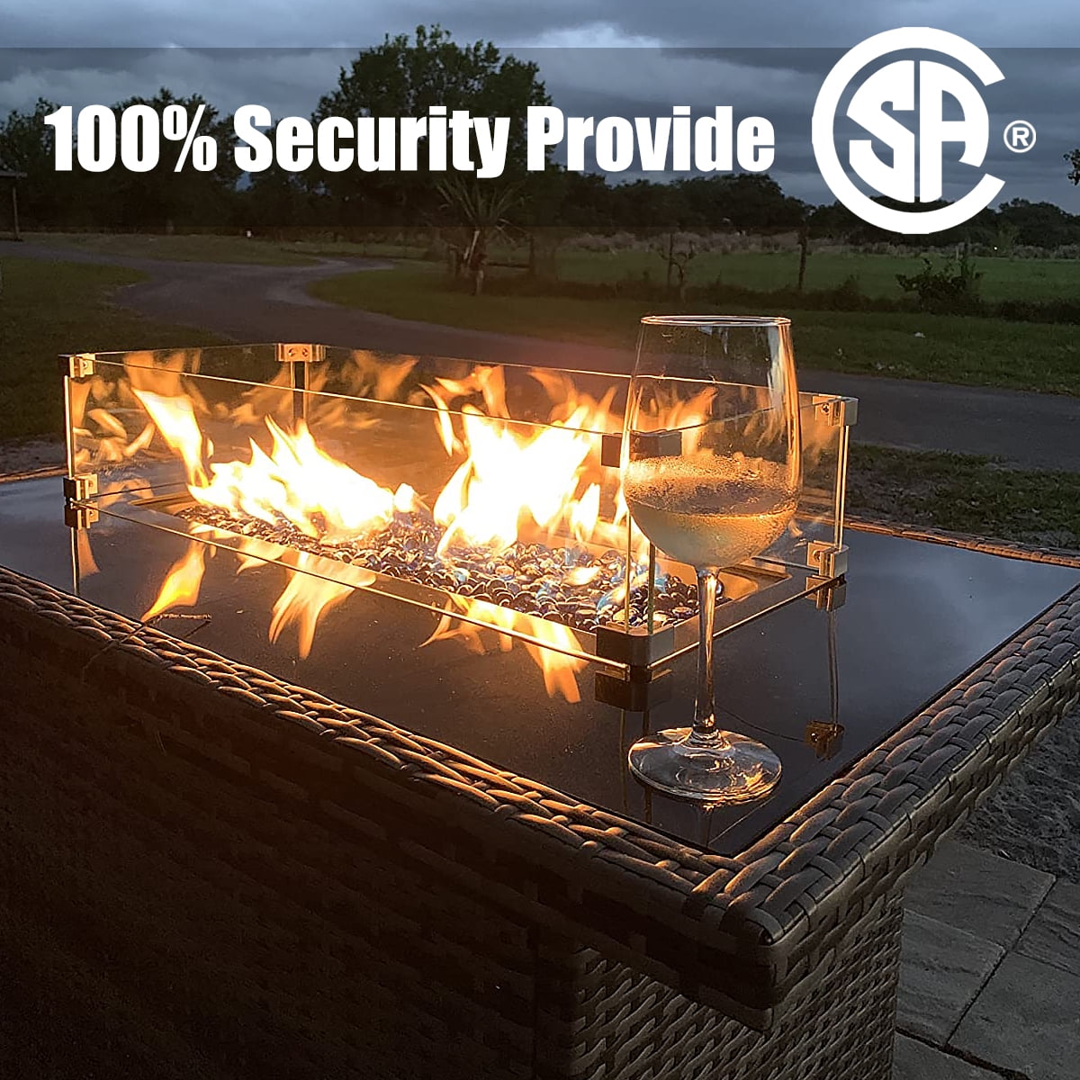LayinSun 44" Propane Gas Fire Pit Table, 55000 BTU Rectangular Fire Pit with Glass Wind Guard for Outside Patio Deck Garden Backyard