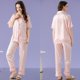 thumbnail image 3 of Pijama adelgazante de seda sintética para mujer, con lunares rosas y ribetes de encaje, pantalones de manga corta, conjunto de dos piezas para el hogar, pijama de seda helada, 3 of 6