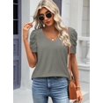 thumbnail image 2 of Womens Summer Shirt V Neck Casual Tshirts Puff Sleeve Tops for Women Trendy Tunic Solid Color, 2 of 6