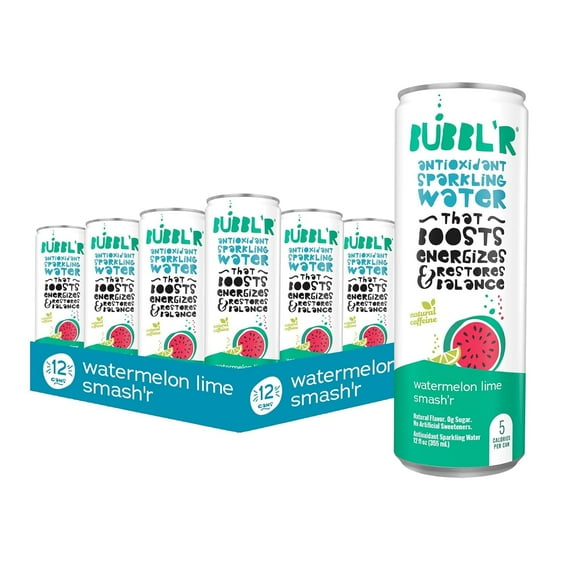 BUBBL'R watermelon lime smash'r, 12 Oz Cans - 12 Pack