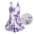 thumbnail image 5 of Xoenoiee Purple Butterfly Tie Dye Print Girls One Piece Swimdress Tummy Control Swimsuit Sleeveless Swim Dress Modest Ruched Skirt Bathing Suit, Size 5-6 Years, 5 of 7
