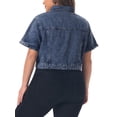 thumbnail image 3 of Agnes Orinda Women's Plus Size Denim Jacket Short Sleeves Button Down Cropped Jean Jackets 3X Snow Washed Blue, 3 of 6