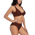 thumbnail image 2 of Kdxio Brown Print Women's 2 Piece High Waisted Wrap Spaghetti Strap Summer Swimsuit Bikini Set-Medium, 2 of 7
