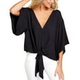 thumbnail image 3 of SWSMCLT Women's Boho Floral Blouse V Neck Shirt Casual Fall Chiffon Summer Printed Shirt 3/4 Sleeve Sexy Peasant Black 12, 3 of 5