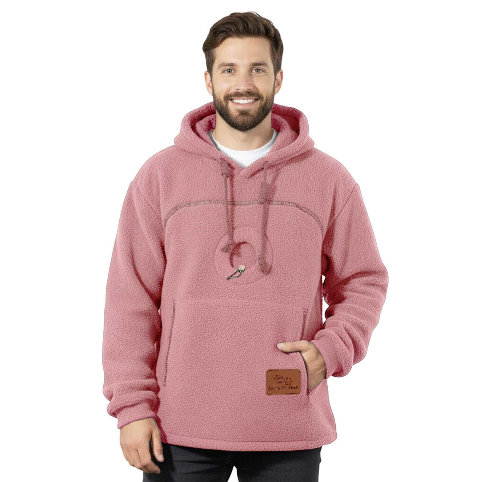 Stralyhd Cat Pouch Hoodie for Women Oversized Sweatshirt with Dog Pouch Sharpa Warm Kangaroo Pouch Hoodie Hooded Animal Holder Pullover Pink M