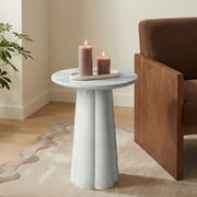 Trevo Round Side Table with Scallop Base, 14W, Whitewash