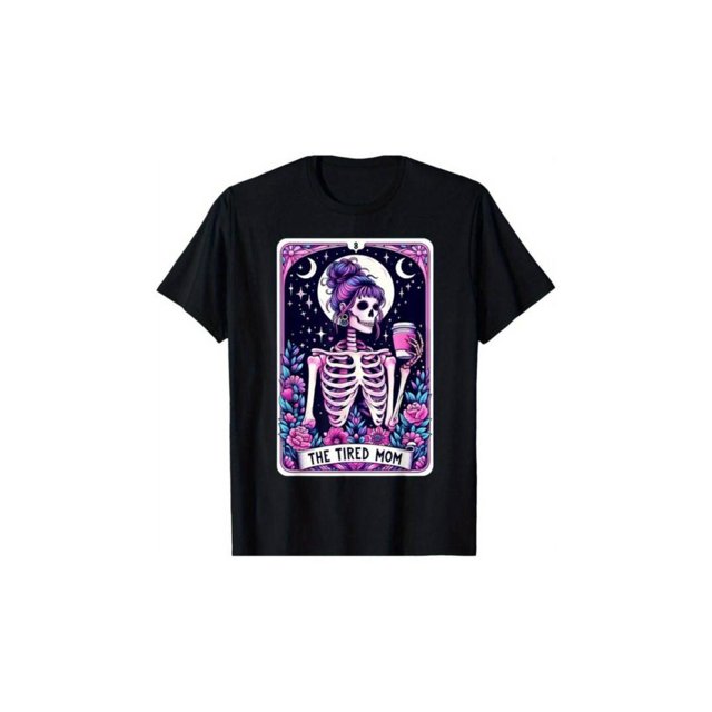 Graphic vintage tee The Tired Mom Tarot Card Skeleton Mothers Day Skull Coffee T-Shirt for Men Women