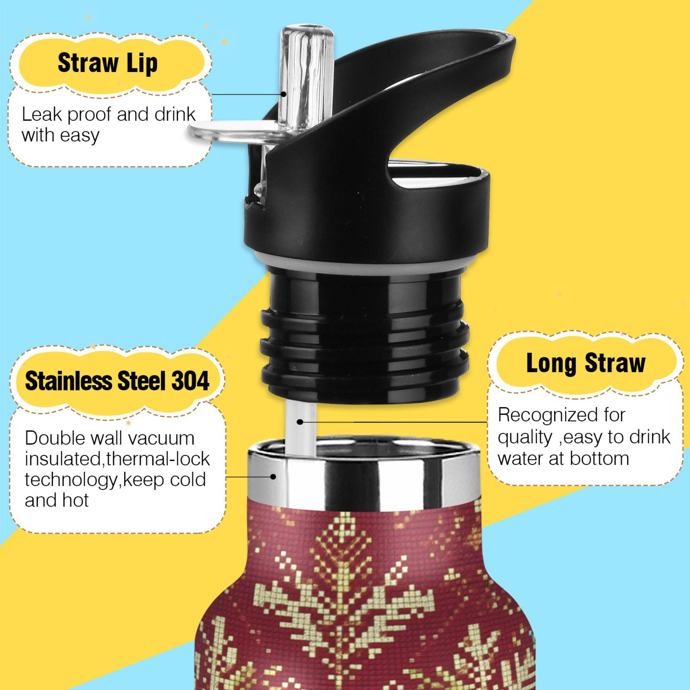 600ML Stainless Steel Insulated Cup Sports Water Bottle Portable Thermos Cup Water Glasses Insulated Tumblers Convenient and Durable Romantic Red Christmas