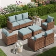 thumbnail image 3 of POTEBAN Patio Furniture Set with Swivel Chair, 8 Pieces Outdoor Sectional Conversation Sets, All-Weather Wicker Rattan Sofa Ottoman with 4" Thick Cushion for Backyard, Light Blue, 3 of 8