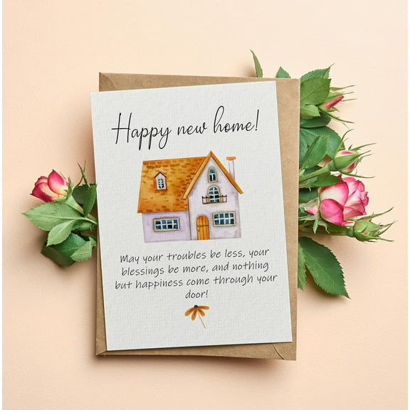 Happy New Home Card – Beautiful House Illustration with Heartfelt Message – Blank Inside – Perfect for Housewarming Gifts and Celebrations