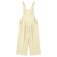 thumbnail image 6 of Wide Leg Overalls Bibs for Women Capri Length Pocket Linen Summer Casual Romper Jumpsuits Capris Pants (S, Beige), 6 of 6