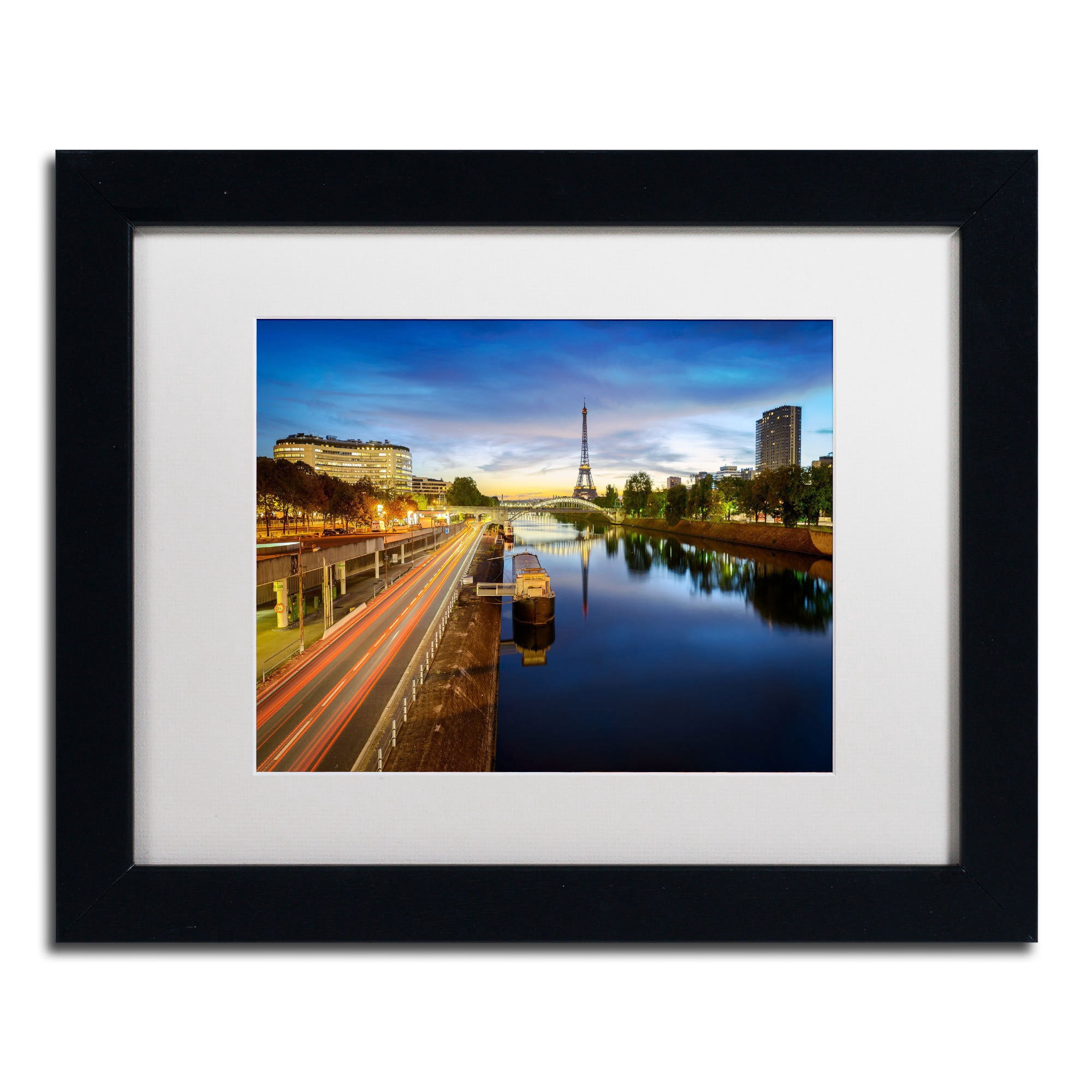 "Blue Hour in Paris" Canvas Art by Mathieu Rivrin, White Mat, Wood Frame