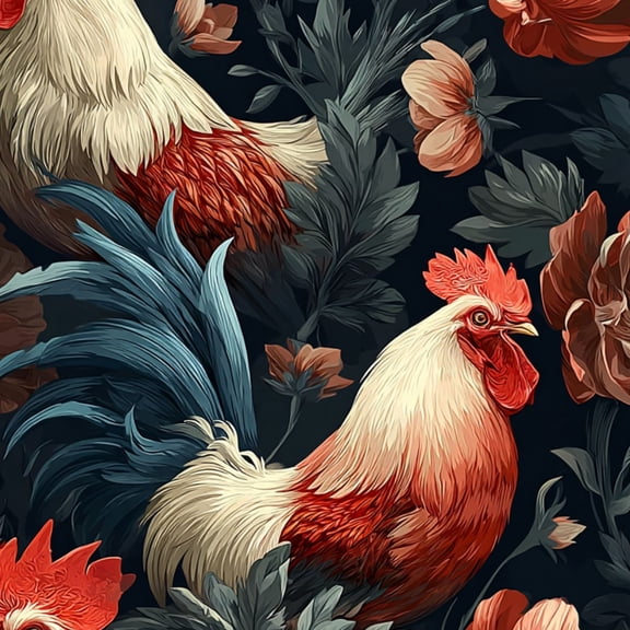Chicken Peel and Stick Wallpaper Roosters Floral Vintage Botanical Style Wall Mural 23.6in x 9.8ft Self Adhesive Removable Wall Paper Renter Friendly Wallpaper for Nursery Bedroom Cabinets