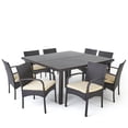 thumbnail image 2 of Odin Outdoor 9 Piece Wicker Dining Set with Water Resistant Cushions, Multibrown, Crème, 2 of 8