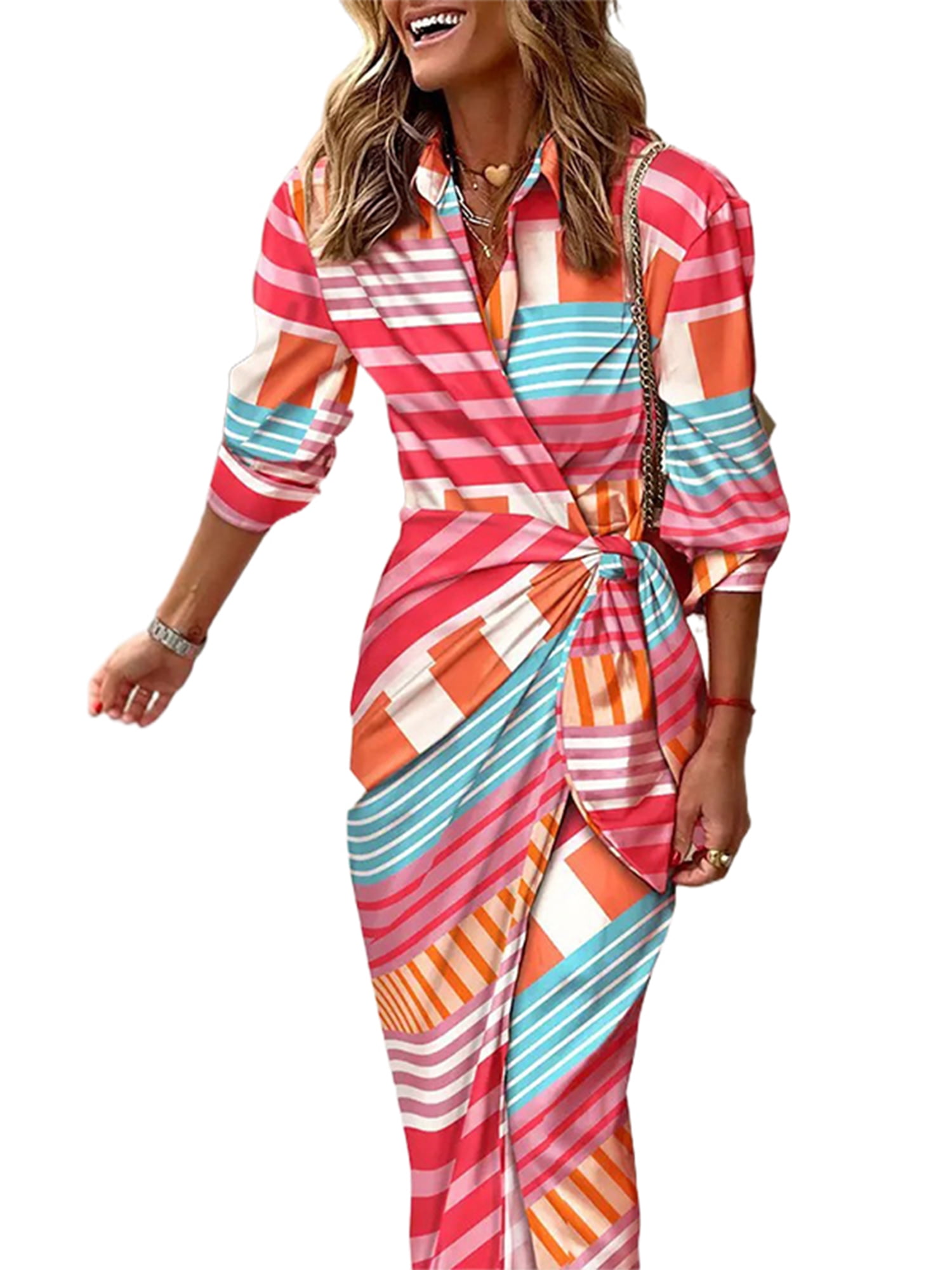 Sexy Dance Robes pour Femmes Imprimé Floral Été Plage Robe d'Été Géométrique Longue Robe Col en V Manche 9 Rose Orange TG