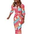 thumbnail image 1 of Sexy Dance Robes pour Femmes Imprimé Floral Été Plage Robe d'Été Géométrique Longue Robe Col en V Manche 9 Rose Orange 3TG, 1 of 2