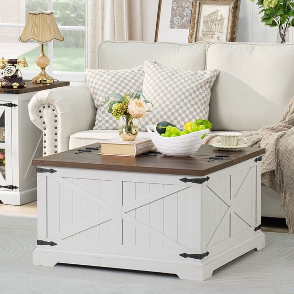Joaxswe Farmhouse Lift Top and Storage Wood Coffee Table, White