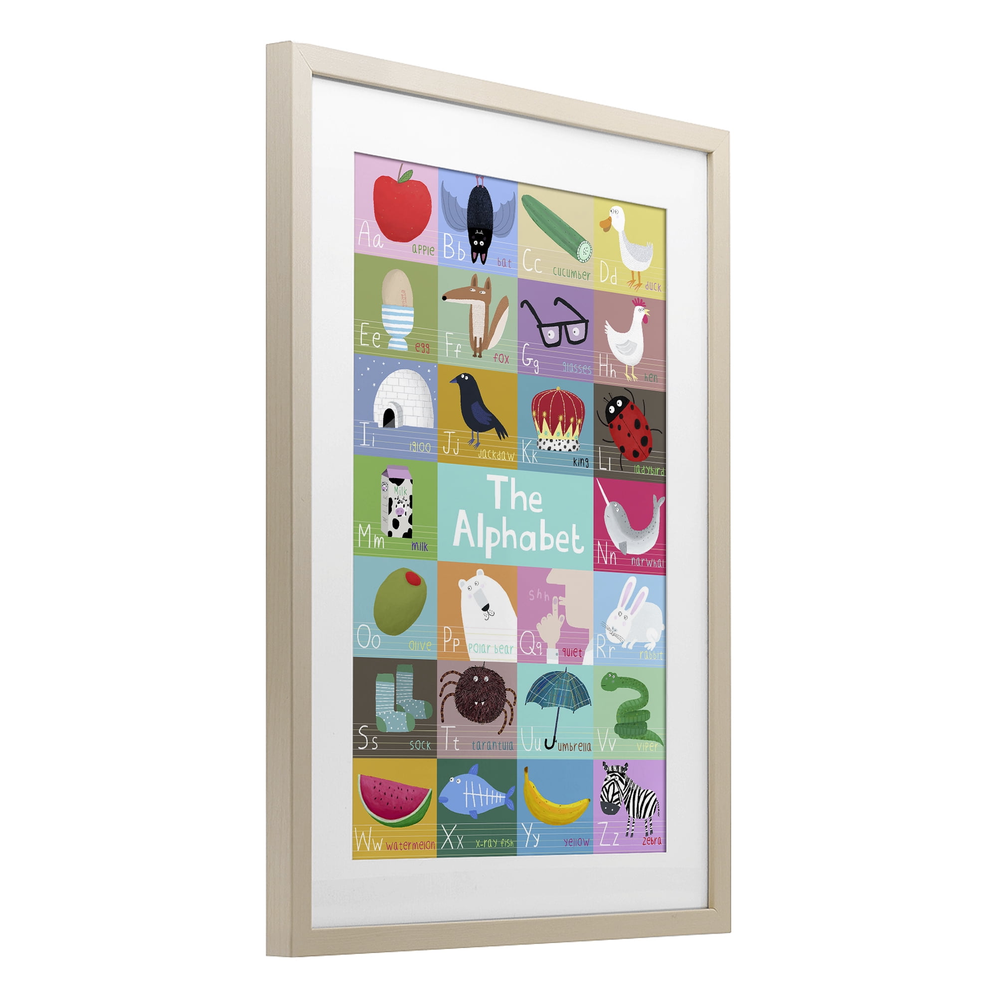 Stupell Industries First Words Alphabet Birch Framed Print Under Glass, design by Carla Daly