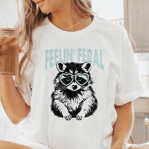 Women's Casual Short-Sleeve T-Shirt with Playful Raccoon & Heart Glasses Light Beige Breathable Fabric, Relaxed Fit, Machine Washable, Cute T Shirts, Trendy Top