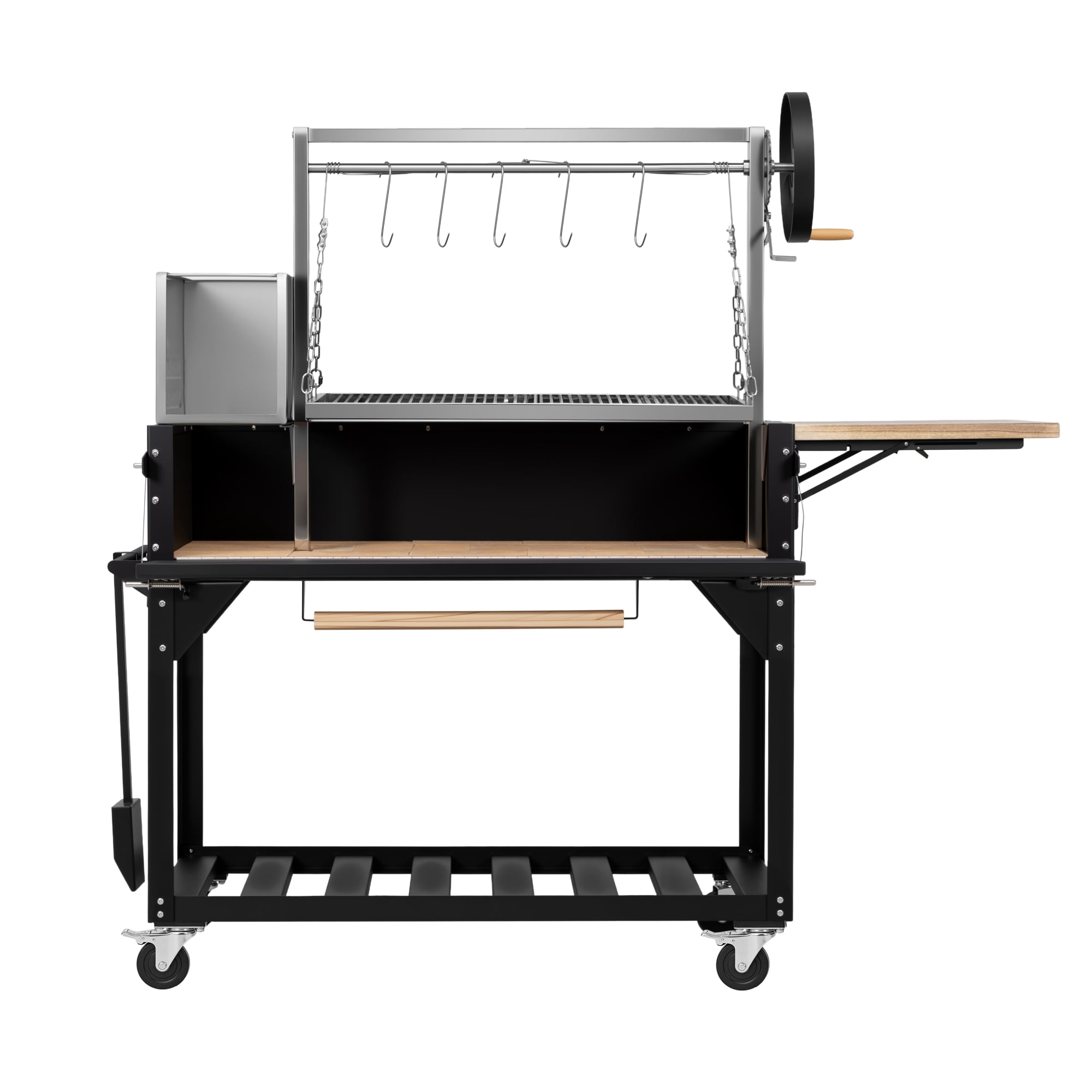 72 in. Argentine Santa Maria Charcoal and Wood Grill, Adjustable Outdoor BBQ, in Black (KM-OG-AW-72)
