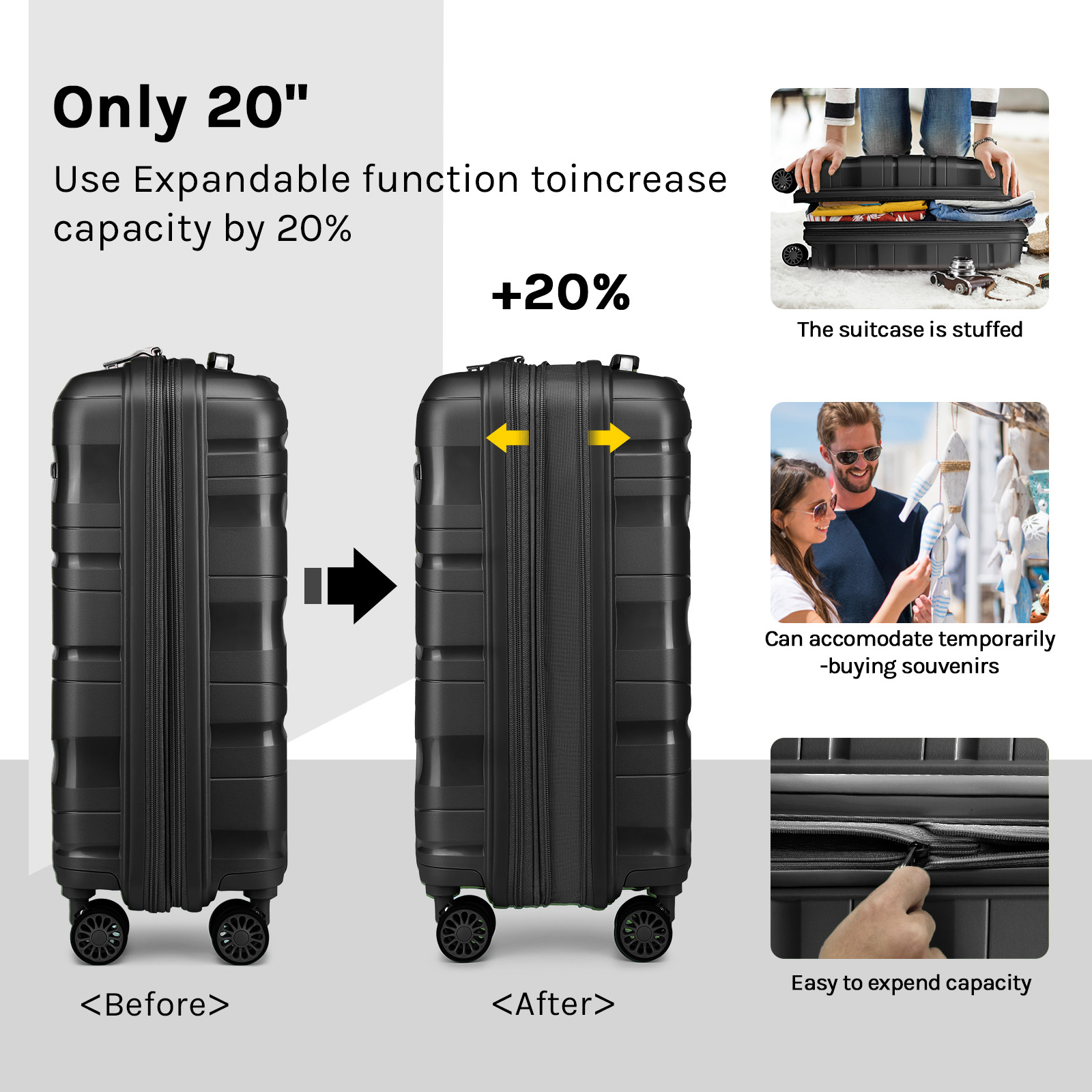 Melalenia - 5 Luggage Sets PP Hardside Spinner Luggage - （Expandable Carry-on Suitcase20"）（ 24" 28") - image 4 of 9