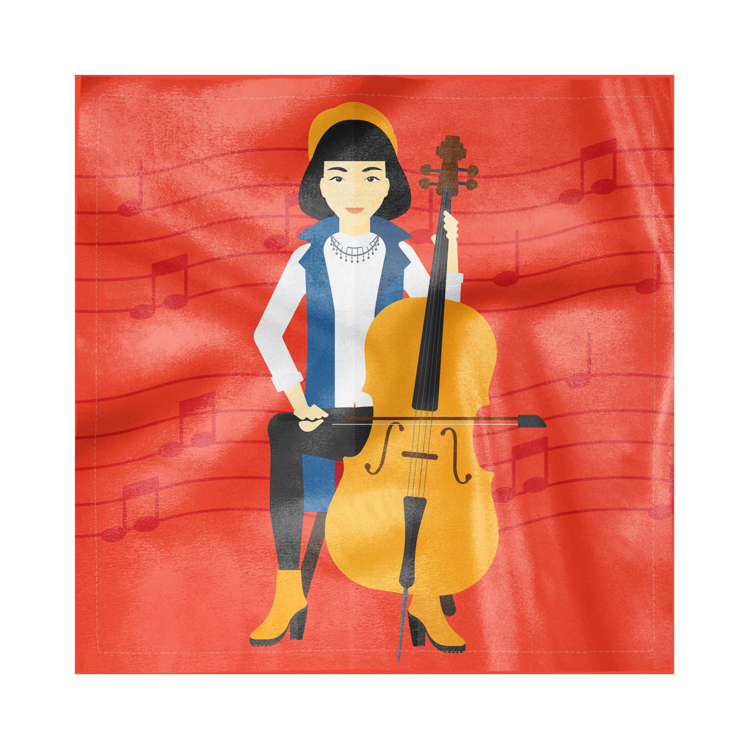 Cello Decorative Satin Napkins Set of 4, Cartoon of Woman Playing String  Instrument on Music Notes, Square Fabric Party & Dinner Napkin, 18