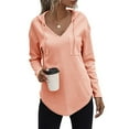 thumbnail image 2 of Women Hoodies High Low Hem Waffle Knit Tunic Sweatshirt With Pockets Long Sleeve Tops V Neck Solid Drawstring Shirts, 2 of 6