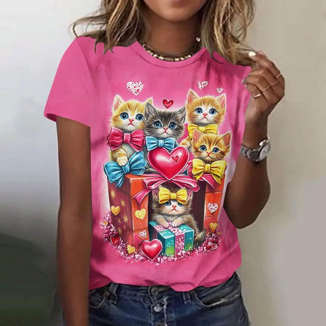 Daiosportswear T-shirt Décontracté à Col Rond avec design de Cinq Vrais Chatons Multicolore m(m)