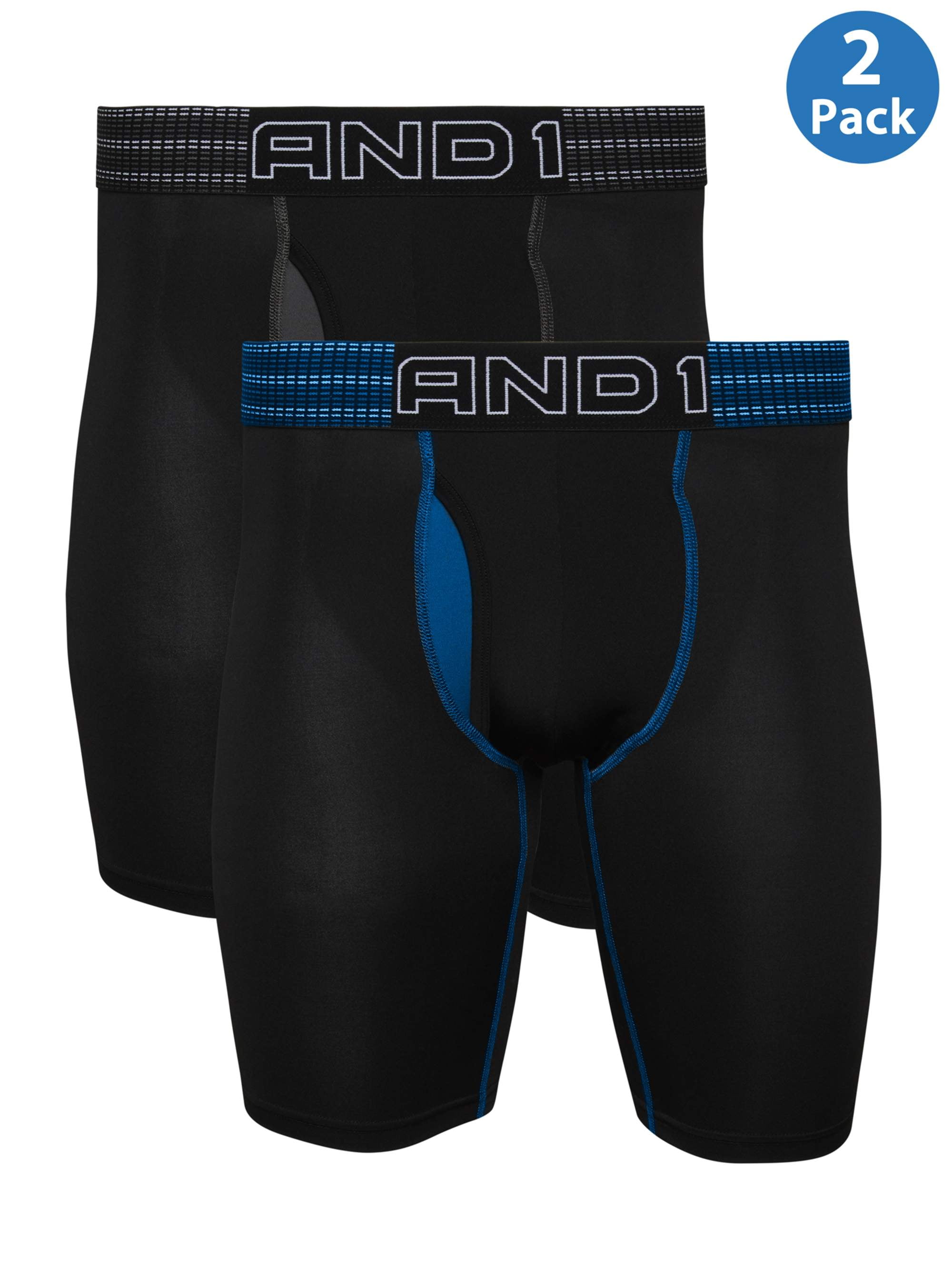 AND1 AND1 Men's Longer Length Performance Boxer Briefs, 2 Pack