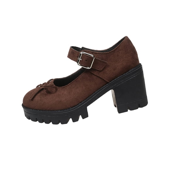 Wensltd Women's Breathable High Heel Shoes Comfortable Walking Shoes Round Toe Soft Sole Casual Shoes Lightweight Coffee