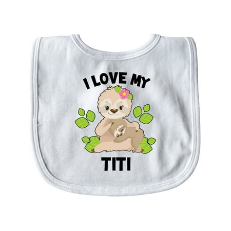 

Inktastic Cute Sloth I Love My Titi with Green Leaves Gift Baby Boy or Baby Girl Bib